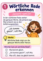 Vorschau - Arbeitsblätter - Wörtliche Rede – 8 Lernkarteiblätter zum Austeilen - Deckblatt