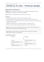 Vista previa - Hojas de trabajo - Articles (a, an, the) – Fichas por parejas de inglés 1º ESO - página 1