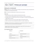 Vista previa - Hojas de trabajo - Can / Can't – Fichas por parejas de inglés 1º ESO - página 1