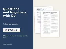 Vista previa - Hojas de trabajo - Questions and Negatives with Do – Fichas por parejas de inglés 1º ESO - Portada