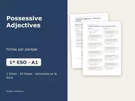 Vista previa - Hojas de trabajo - Possessive Adjectives – Fichas por parejas de inglés 1º ESO - Portada