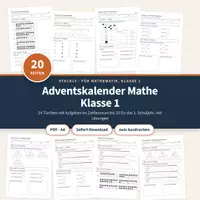 Vorschau - Arbeitsblätter - Adventskalender Mathe Klasse 1 | 24 Türchen Zahlenraum 20 | Rätsel mit Lösungen - Deckblatt