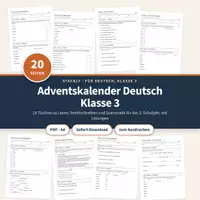 Vorschau - Arbeitsblätter - Adventskalender Deutsch Klasse 3 | 24 Türchen Lesen, Rechtschreiben, Grammatik | Rätsel mit Lösungen - Deckblatt