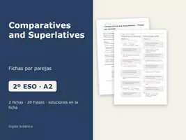 Vista previa - Hojas de trabajo - Comparatives and Superlatives – Fichas por parejas de inglés 2º ESO - Portada