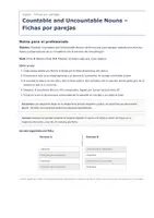 Vista previa - Hojas de trabajo - Countable and Uncountable Nouns – Fichas por parejas de inglés 2º ESO - página 1