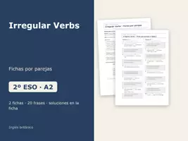 Vista previa - Hojas de trabajo - Irregular Verbs – Fichas por parejas de inglés 2º ESO - Portada