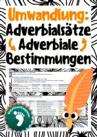 Vorschau - Merkblätter - Adverbialsätze ⇄ Adverbiale Bestimmungen – Hilfe zur Umformung, Übersicht mit Beispielen und 3-Schritte-Methode - Deckblatt