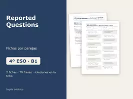 Vista previa - Hojas de trabajo - Reported Questions – Fichas por parejas de inglés 4º ESO - Portada