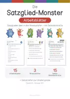 Vorschau - Arbeitsblätter - Satzgliedmonster Arbeitsblätter | Satzglieder üben in drei Niveaustufen - mit Selbstkontrolle - Deckblatt