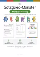 Vorschau - Arbeitsblätter - Satzgliedmonster Prüfung | Lernzielkontrolle Satzglieder - mit Lösung & Urkunde - Deckblatt