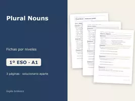 Vista previa - Hojas de trabajo - Plural Nouns – Fichas por niveles de inglés 1º ESO - Portada