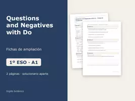 Vista previa - Hojas de trabajo - Questions and Negatives with Do – Fichas de ampliación 1º ESO - Portada