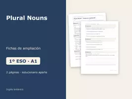 Vista previa - Hojas de trabajo - Plural Nouns – Fichas de ampliación de inglés 1º ESO - Portada