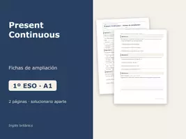 Vista previa - Hojas de trabajo - Present Continuous – Fichas de ampliación de inglés 1º ESO - Portada