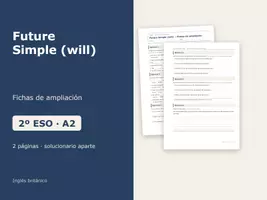 Vista previa - Hojas de trabajo - Future Simple (will) – Fichas de ampliación de inglés 2º ESO - Portada