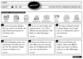 Vorschau - Arbeitsblätter - Weihnachtsrätsel Grundschule Klasse 2 3 4 | 18 Leserätsel „Wer bin ich?“ in drei Stufen & Rätsel-Bauplan | Lesen und Knobeln im Advent - Seite 1