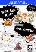 Vorschau - Arbeitsblätter - Halloween Rätsel Grundschule Klasse 2 3 4 | 18 Leserätsel „Wer bin ich?“ in drei Stufen mit Lösung | Eigene Rätselkarten schreiben und tauschen - Deckblatt