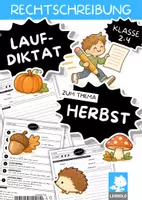 Vorschau - Arbeitsblätter - Laufdiktat Herbst Klasse 2 3 4 | Sechs Texte zu Kastanien, Drachen, Kürbissuppe & Igel mit Lernwörtern | Abschreibtexte und Partnerdiktat in drei Stufen - Deckblatt