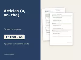 Vista previa - Hojas de trabajo - Articles (a, an, the) – Fichas de repaso de inglés 1º ESO - Portada