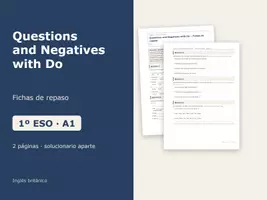Vista previa - Hojas de trabajo - Questions and Negatives with Do – Fichas de repaso de inglés 1º ESO - Portada