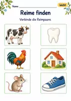 Vorschau - Arbeitsblätter - Reime finden Klasse 1 – Tierfreunde | Deutsch Klasse 1 | 10 Arbeitsblätter als PDF - Seite 1