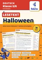 Vorschau - Arbeitsblätter - Die Halloween-Stunde | Klasse 5–6 | Escape-Rätsel, Sachtext, Lückentext, Rätsel + Girlande | LRS - Seite 1