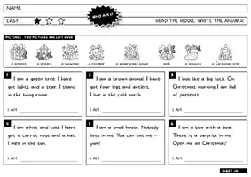 Vorschau - Arbeitsblätter - Weihnachten Englisch – Who am I Riddles / Leserätsel | 18 Rätsel zu Reindeer & Stocking differenziert | Klasse 3 4 5 - Seite 1