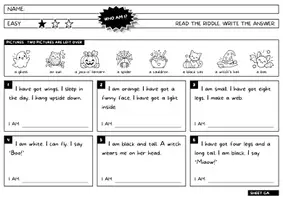Vorschau - Arbeitsblätter - Halloween Englisch – Who am I Riddles / Leserätsel | 18 Rätsel zu Bat & Witch differenziert | Klasse 3 4 5 - Seite 1