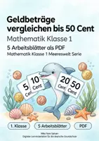 Vorschau - Arbeitsblätter - Geldbeträge vergleichen bis 50 Cent | Mathematik Klasse 1 | 5 Arbeitsblätter als PDF - Deckblatt