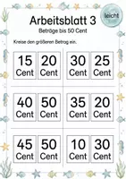 Vorschau - Arbeitsblätter - Geldbeträge vergleichen bis 50 Cent | Mathematik Klasse 1 | 5 Arbeitsblätter als PDF - Seite 3