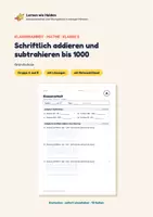 Vorschau - Arbeitsblätter - Klassenarbeit Mathe Klasse 3: Schriftlich addieren und subtrahieren bis 1000 (Gruppe A/B) - Deckblatt