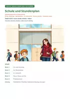 Náhled - Schule und Stundenplan – němčina A1, A2, B1 | první školní den, rozvrh, ve vyučování, jídelna, kroužky | dvojjazyčná zadání | 2. stupeň ZŠ a SŠ - boční 1