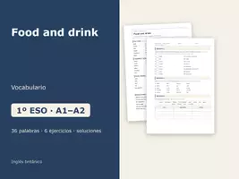 Vista previa - Hojas de trabajo - Food and drink – Vocabulario de inglés 1º ESO - Portada