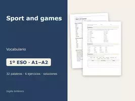 Vista previa - Hojas de trabajo - Sport and games – Vocabulario de inglés 1º ESO - Portada