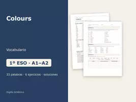 Vista previa - Hojas de trabajo - Colours – Vocabulario de inglés 1º ESO - Portada