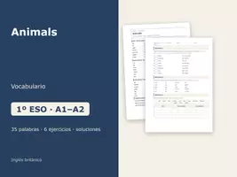 Vista previa - Hojas de trabajo - Animals – Vocabulario de inglés 1º ESO - Portada