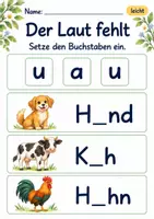 Vorschau - Arbeitsblätter - Fehlende Buchstaben ergänzen Klasse 1 – Tierfreunde | Deutsch Klasse 1 | 10 Arbeitsblätter als PDF - Seite 1