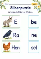 Vorschau - Arbeitsblätter - Silben verbinden Klasse 1 – Tierfreunde | Deutsch Klasse 1 | 10 Arbeitsblätter als PDF - Seite 1
