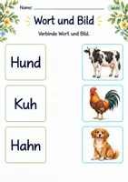 Vorschau - Arbeitsblätter - Wörter und Bilder verbinden Klasse 1 – Tierfreunde | Deutsch Klasse 1 | 10 Arbeitsblätter als PDF - Seite 1