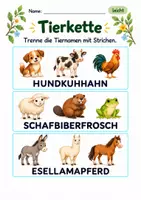 Vorschau - Arbeitsblätter - Wörter trennen Klasse 1 – Tierfreunde | Deutsch Klasse 1 | 10 Arbeitsblätter als PDF - Seite 1