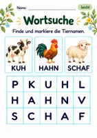 Vorschau - Arbeitsblätter - Wörter im Suchsel finden Klasse 1 – Tierfreunde | Deutsch Klasse 1 | 10 Arbeitsblätter als PDF - Seite 2