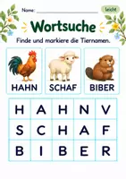 Vorschau - Arbeitsblätter - Wörter im Suchsel finden Klasse 1 – Tierfreunde | Deutsch Klasse 1 | 10 Arbeitsblätter als PDF - Seite 3