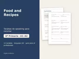 Vista previa - Tarjetas / Manipulativos - Food and Recipes – Tarjetas de speaking de inglés 6º Primaria - Portada