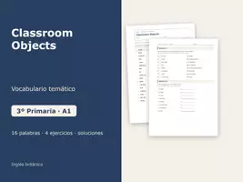Vista previa - Hojas de trabajo - Classroom Objects – Vocabulario temático de inglés 3º Primaria - Portada