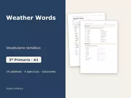 Vista previa - Hojas de trabajo - Weather Words – Vocabulario temático de inglés 3º Primaria - Portada