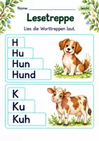 Vorschau - Arbeitsblätter - Worttreppen lesen Klasse 1 – Tierfreunde | Deutsch Klasse 1 | 10 Arbeitsblätter als PDF - Seite 1
