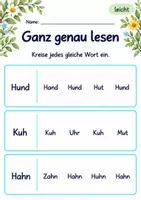 Vorschau - Arbeitsblätter - Wörter genau vergleichen Klasse 1 – Tierfreunde | Deutsch Klasse 1 | 10 Arbeitsblätter als PDF - Seite 1