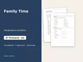 Vista previa - Hojas de trabajo - Family Time – Vocabulario temático de inglés 3º Primaria - Portada