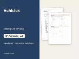 Vista previa - Hojas de trabajo - Vehicles – Vocabulario temático de inglés 3º Primaria - Portada