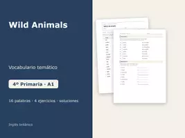 Vista previa - Hojas de trabajo - Wild Animals – Vocabulario temático de inglés 4º Primaria - Portada